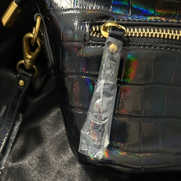Sharif Black Iridescent Croc-Embossed Leather Bag NWT - Picture 7 of 16